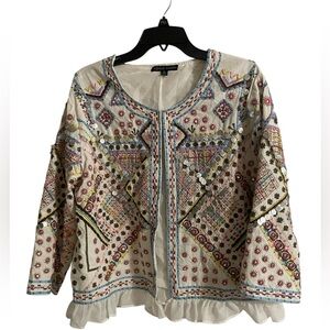 Indigo Moon Women's Embellished Embroidered Beaded Ruffle Hem Jacket